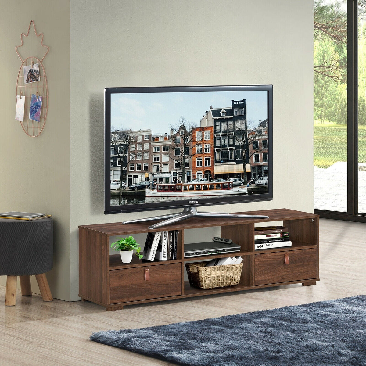 TV Stand Entertainment Media Center Console for TV's up to 60 Inch with Drawers Walnut