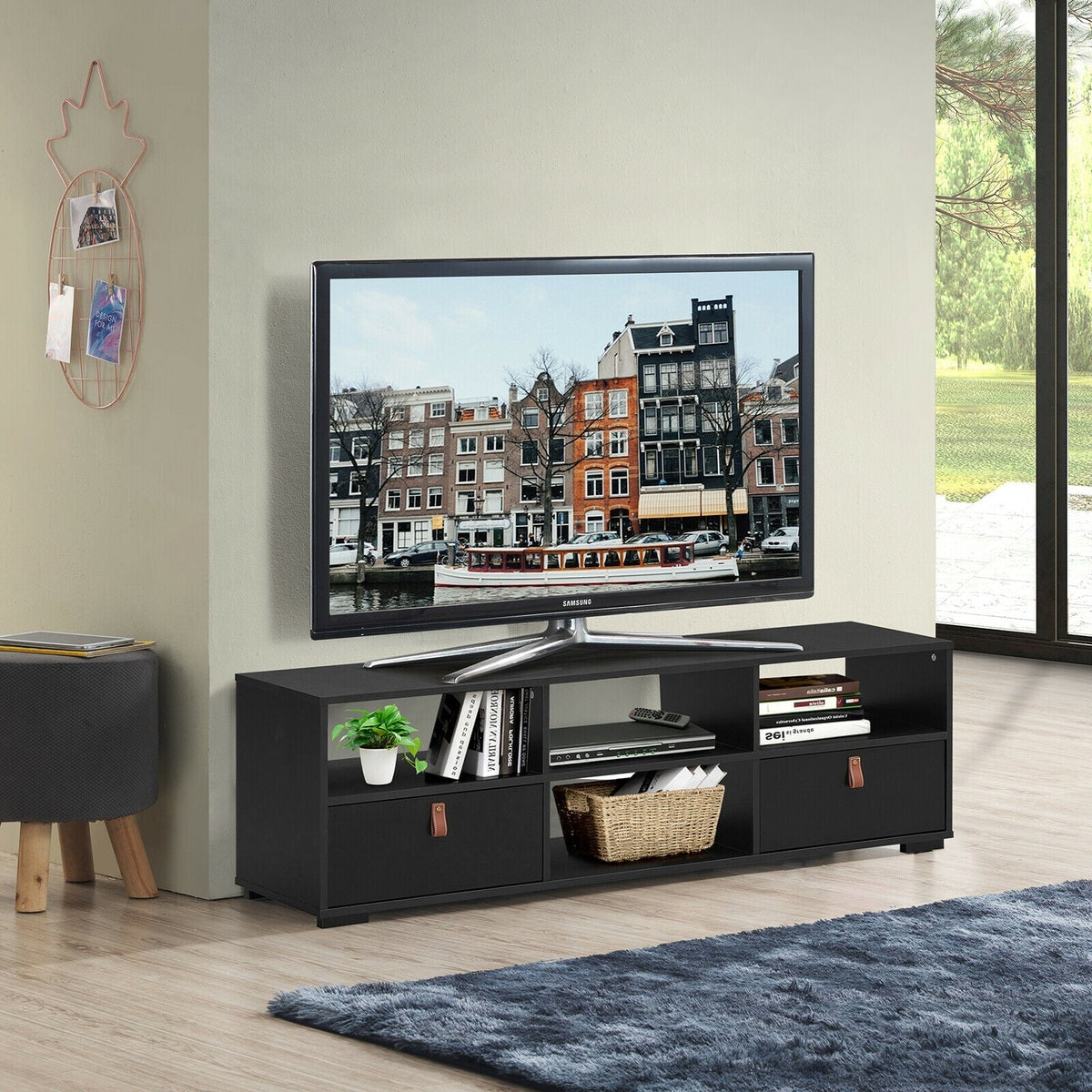 TV Stand Entertainment Media Center Console for TV's up to 60 Inch with Drawers Walnut