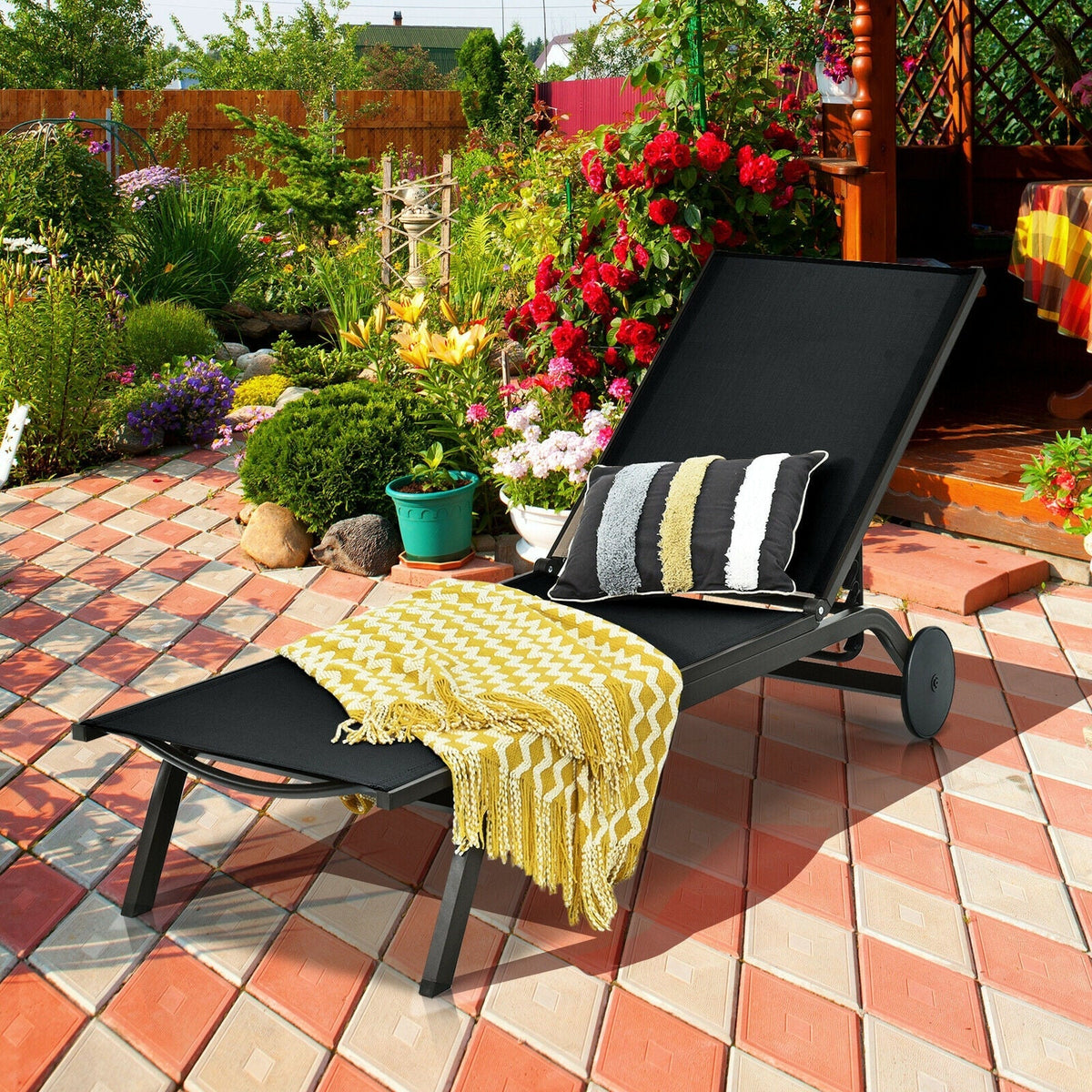 Tumbona de jardín de aluminio y tela con reclinación ajustable