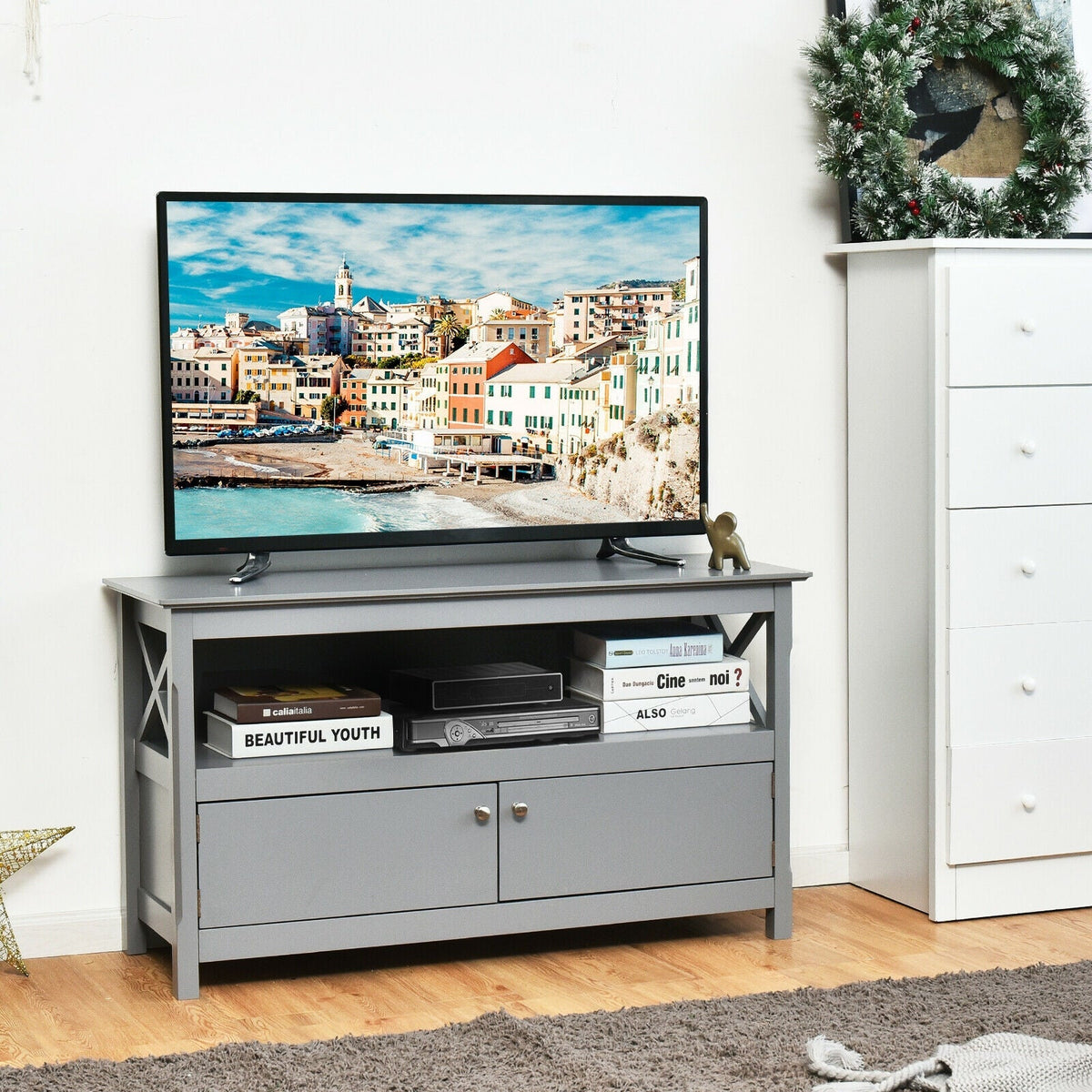 44 Inch Wooden Storage Cabinet TV Stand