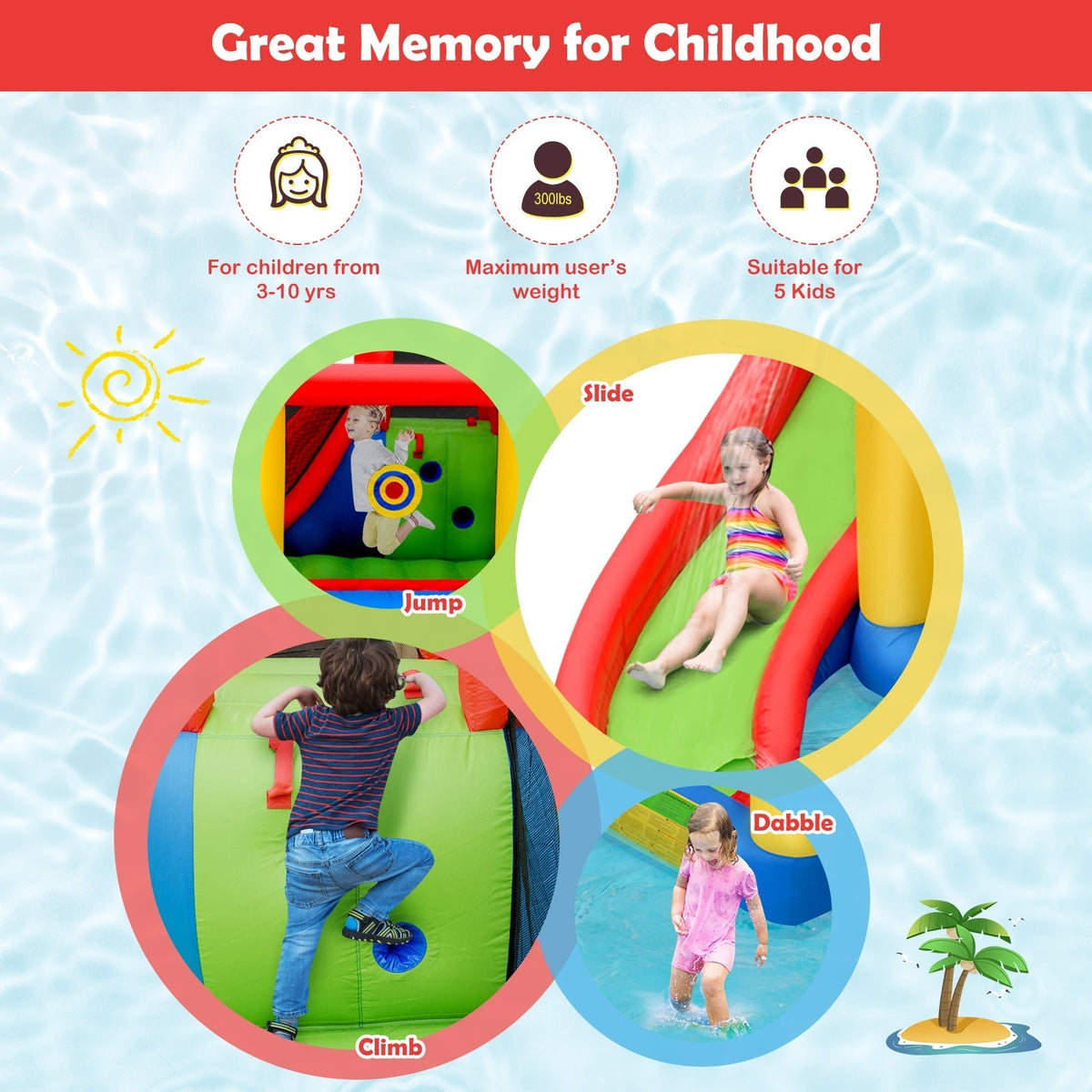 Tobogán de agua inflable con casa de rebote con soplador de 740 W