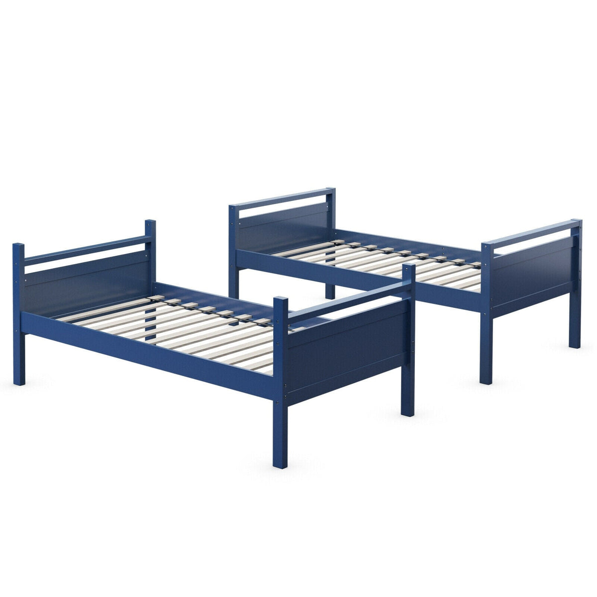 Twin Over Twin Bunk Bed Convertible 2 Individual Beds Wooden