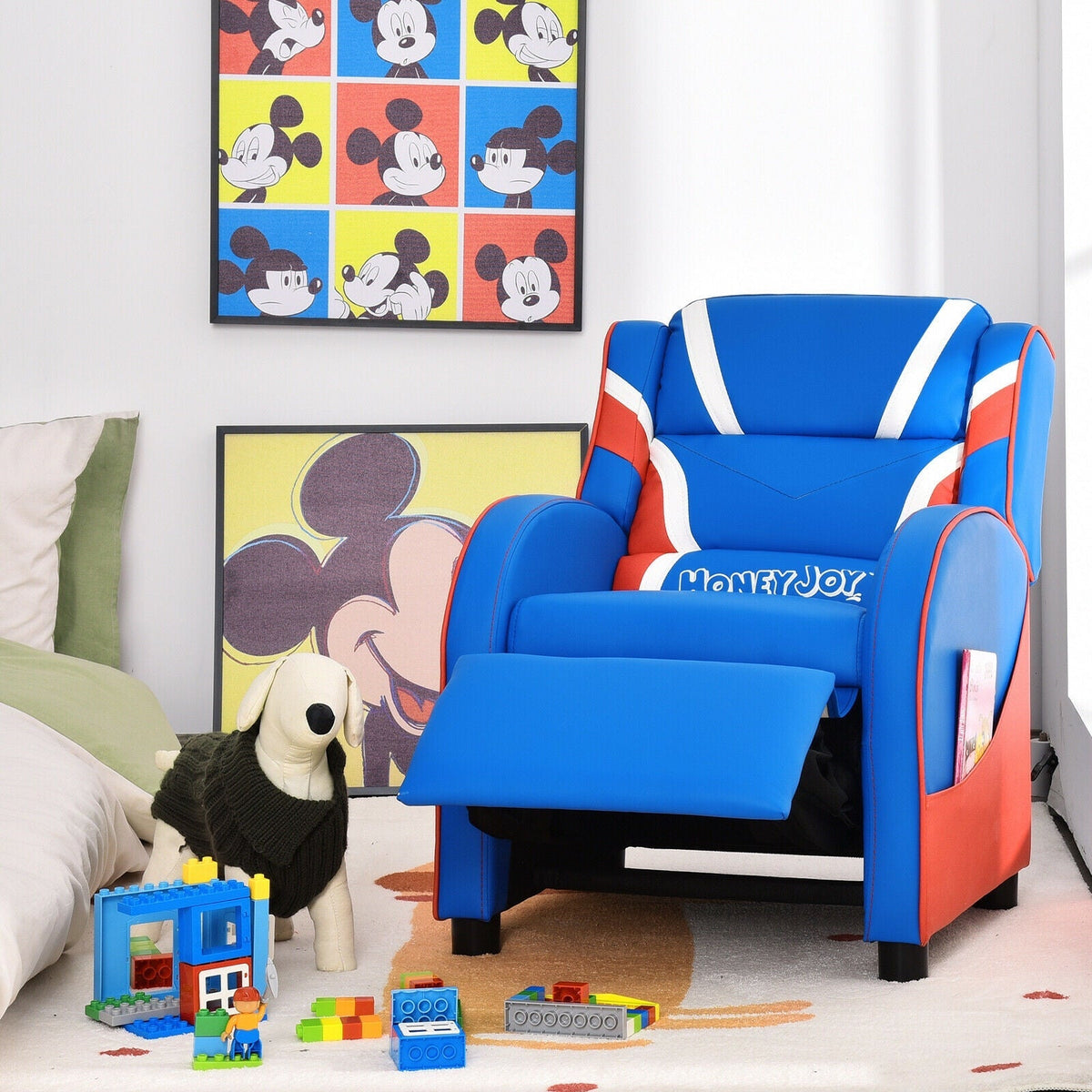 Sillón reclinable infantil de cuero con bolsillos laterales
