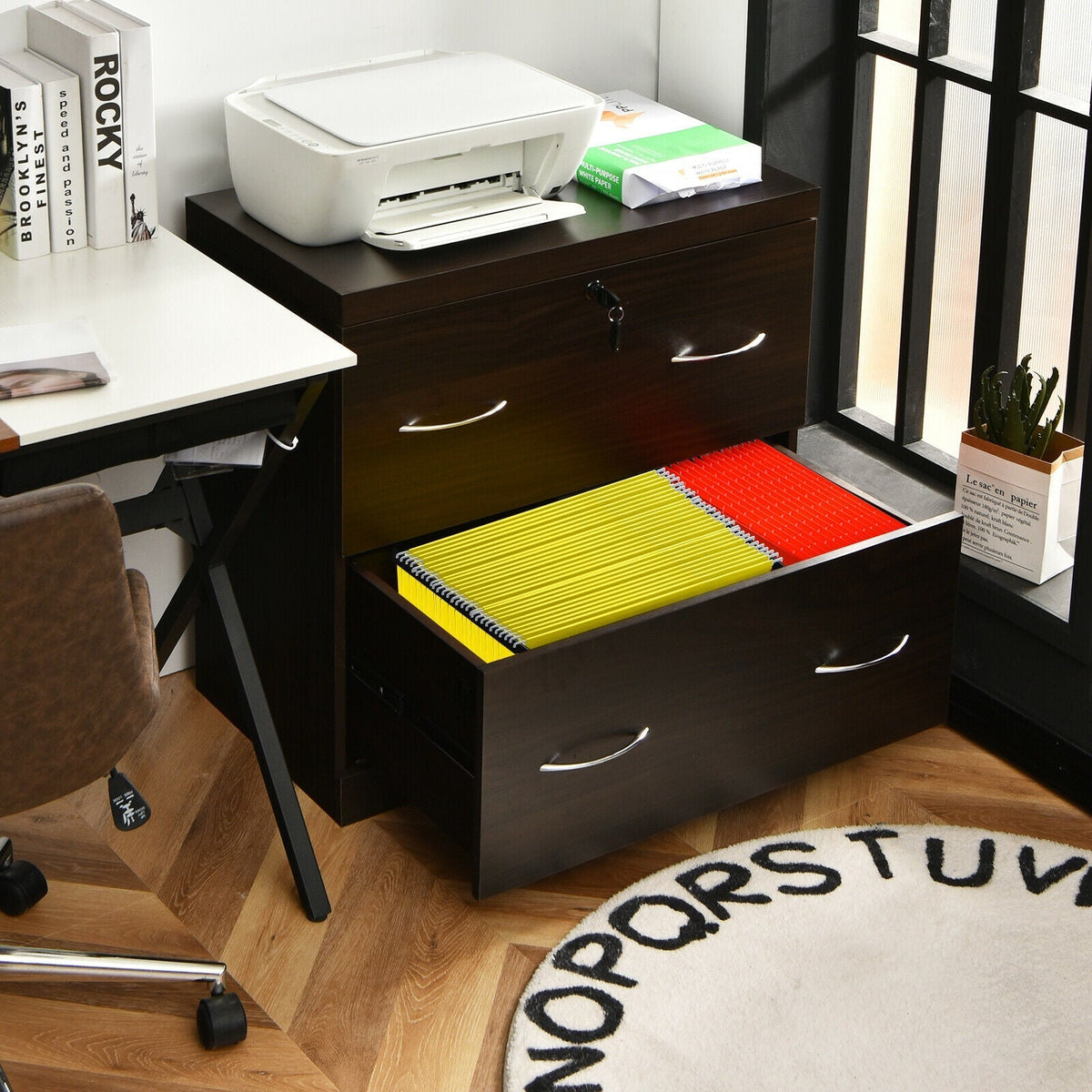 2-Drawer File Cabinet with Lock Hinging Bar Letter and Legal Size