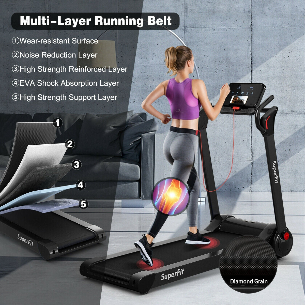 2.25 HP Electric Motorized Folding Running Treadmill Machine with LED Display