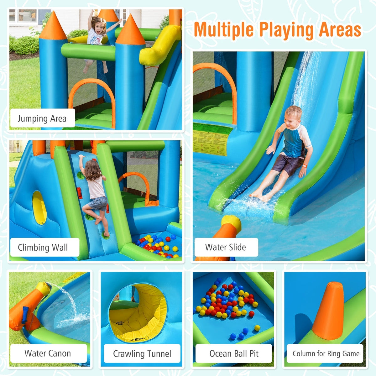 Tobogán de agua inflable con casa de rebote y piscina para salpicar sin soplador para niños