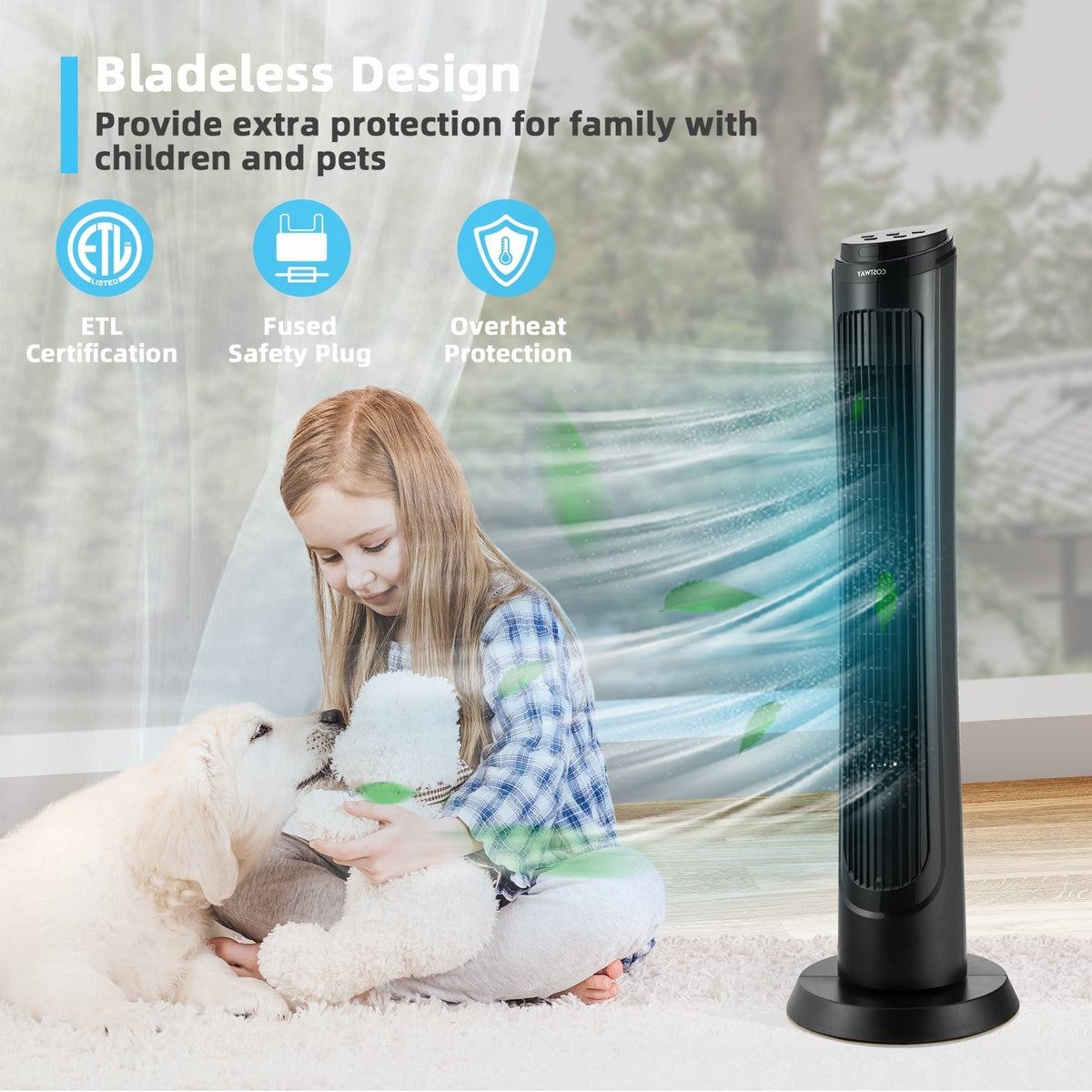 40 Inch Tower Fan with Remote 75Àö Oscillating Fan with 3 Wind Modes and 4 Wind Speeds-Black