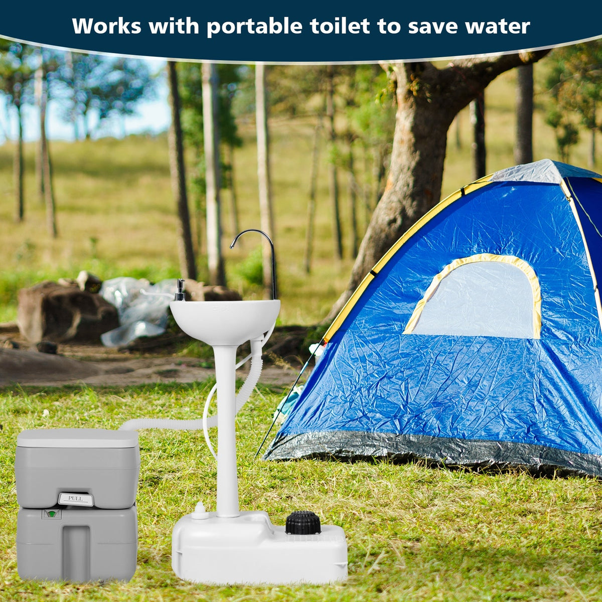 Soporte para lavabo de mano para camping con depósito de 4,5 galones