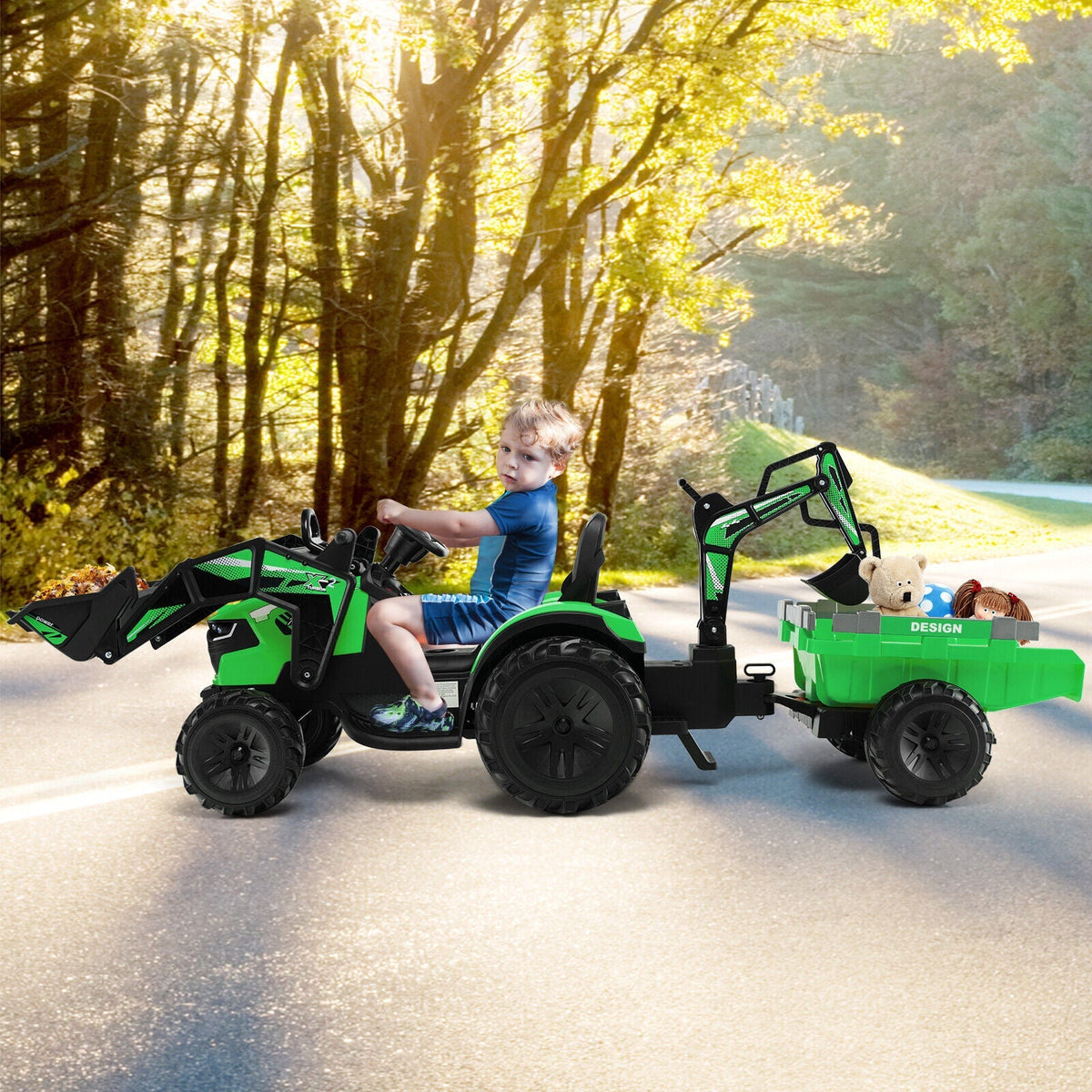 12V 3 in 1 Kids Ride On Excavator with Shovel Bucket and Music