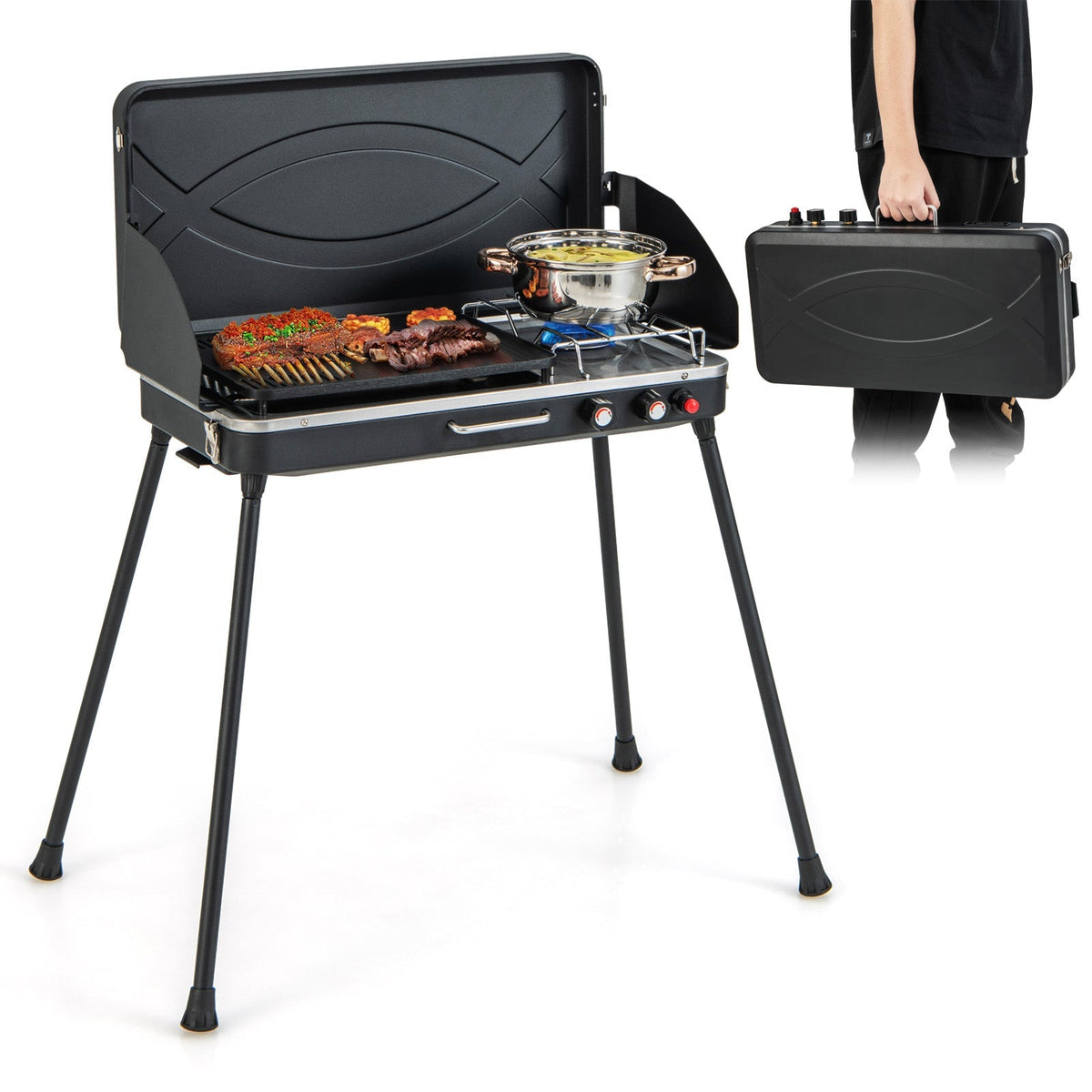 Parrilla y cocina de gas 2 en 1 para camping con