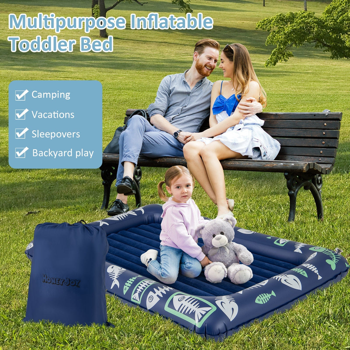 Inflatable Toddler Travel Bed with Electric Pump and Raised Bed Rails