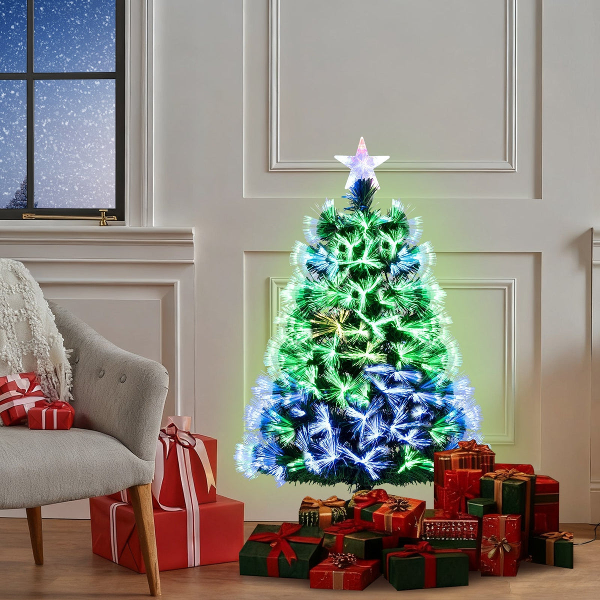 3 Feet Fiber Optic Christmas Tree with Branch Tips and Topper Star