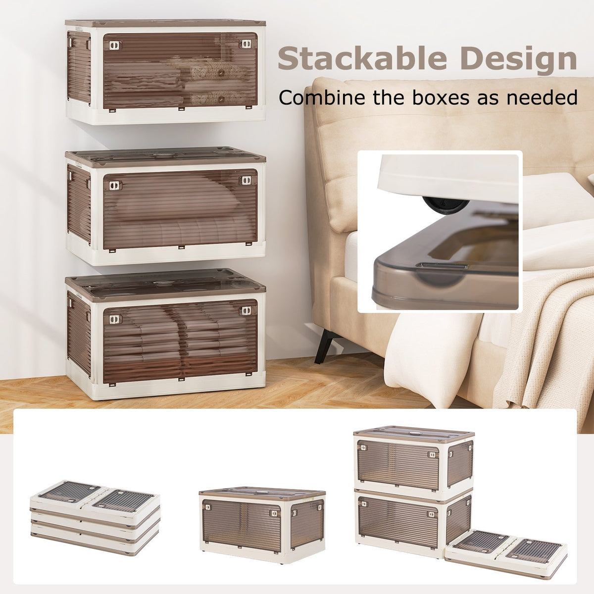 3-Pack Stackable Storage Bins with Lids with 5 Opening Ways