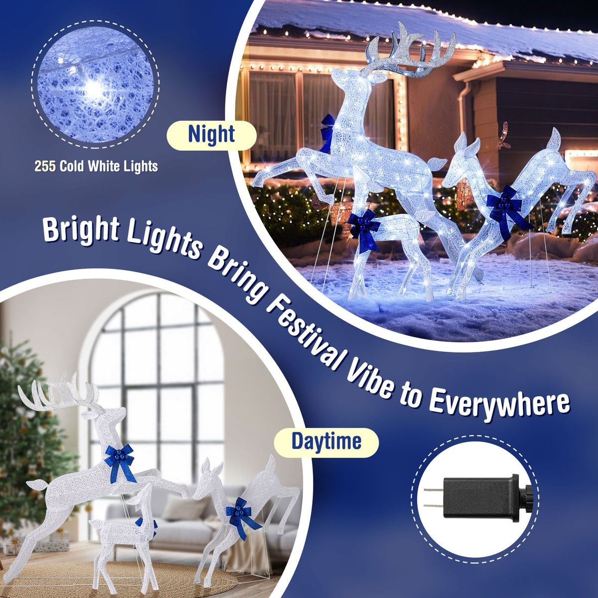 3 Pieces Lighted Christmas Reindeer Family Set with 255 Lights