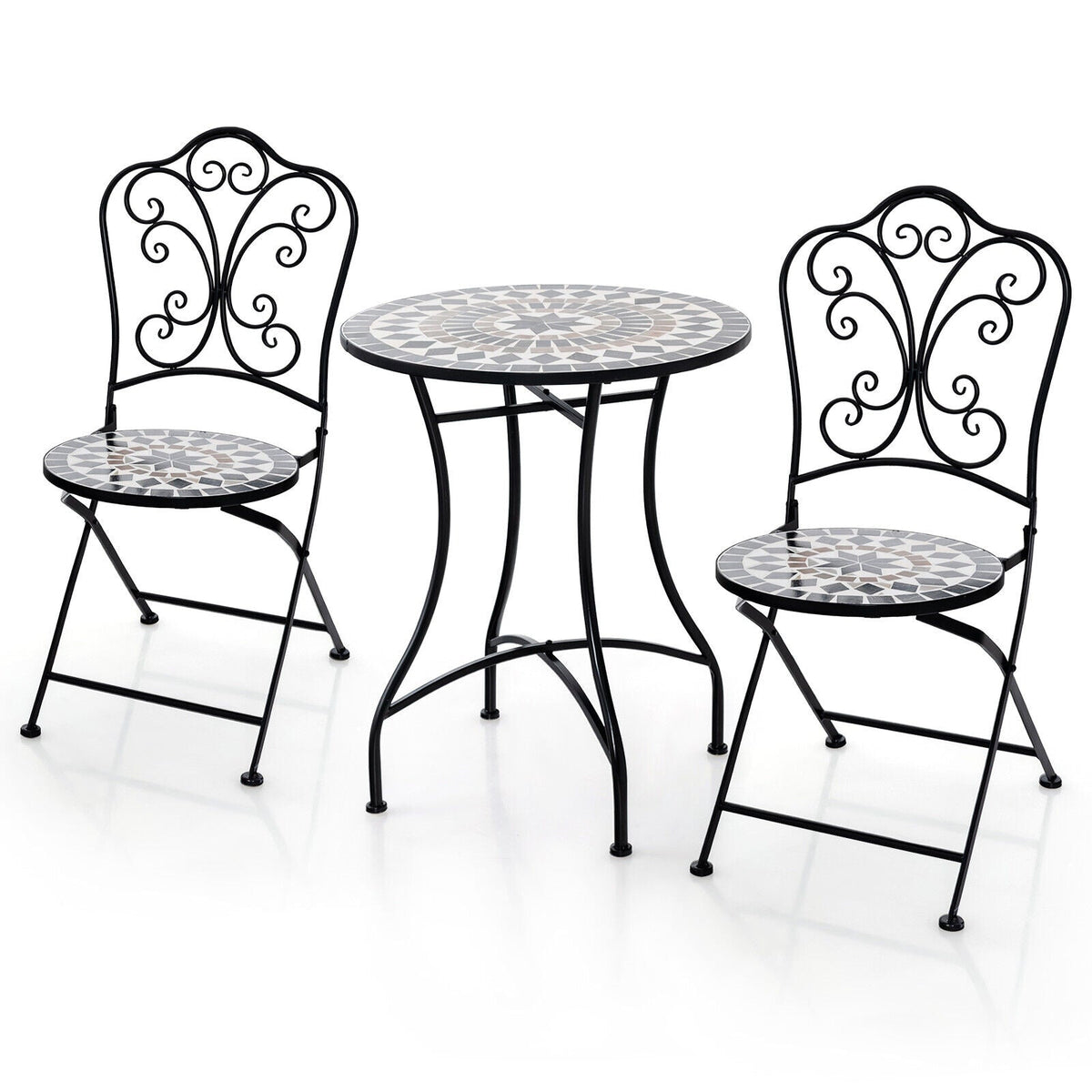 3 Piece Patio Bistro Set with Round Table and 2 Folding Chairs