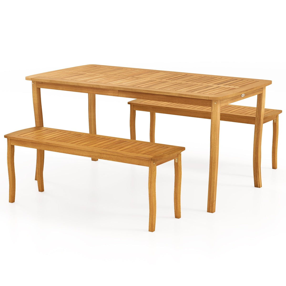 3 Pieces Patio Dining Set with Acacia Wood Outdoor Table and Benches