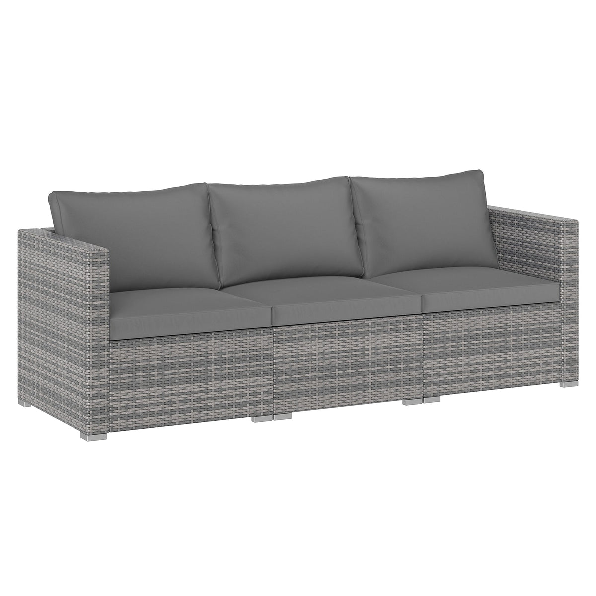 3 Pieces Patio Sectional Sofa Set PE Rattan Modular Couch Furniture Set with Soft Cushions