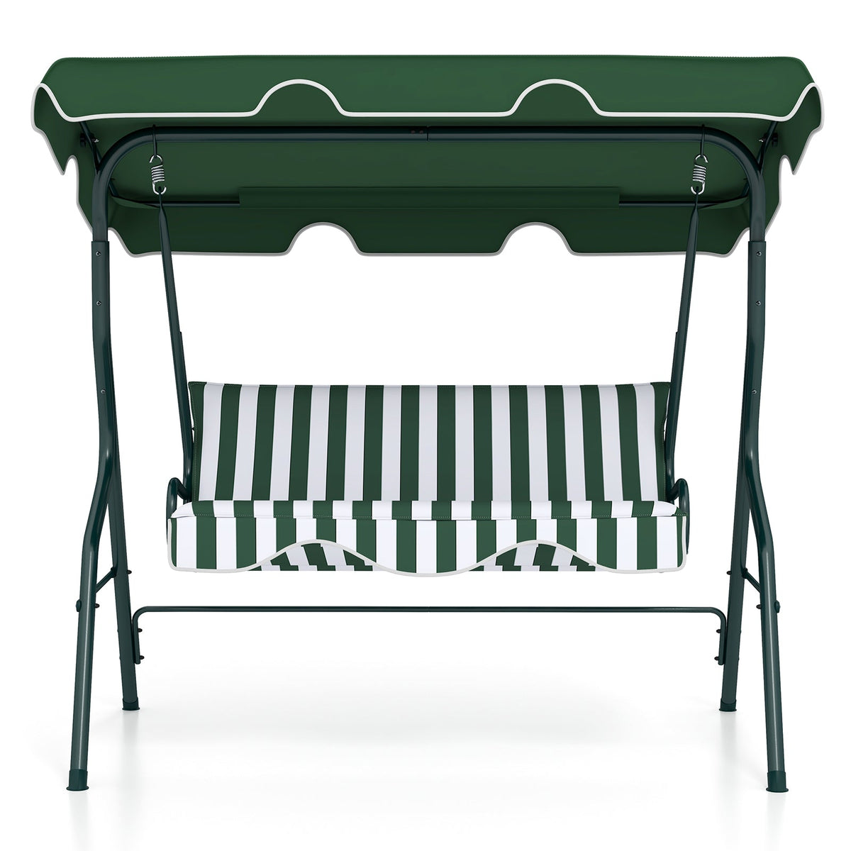 3 Seat Outdoor Patio Canopy Swing with Cushioned Steel Frame-Blue