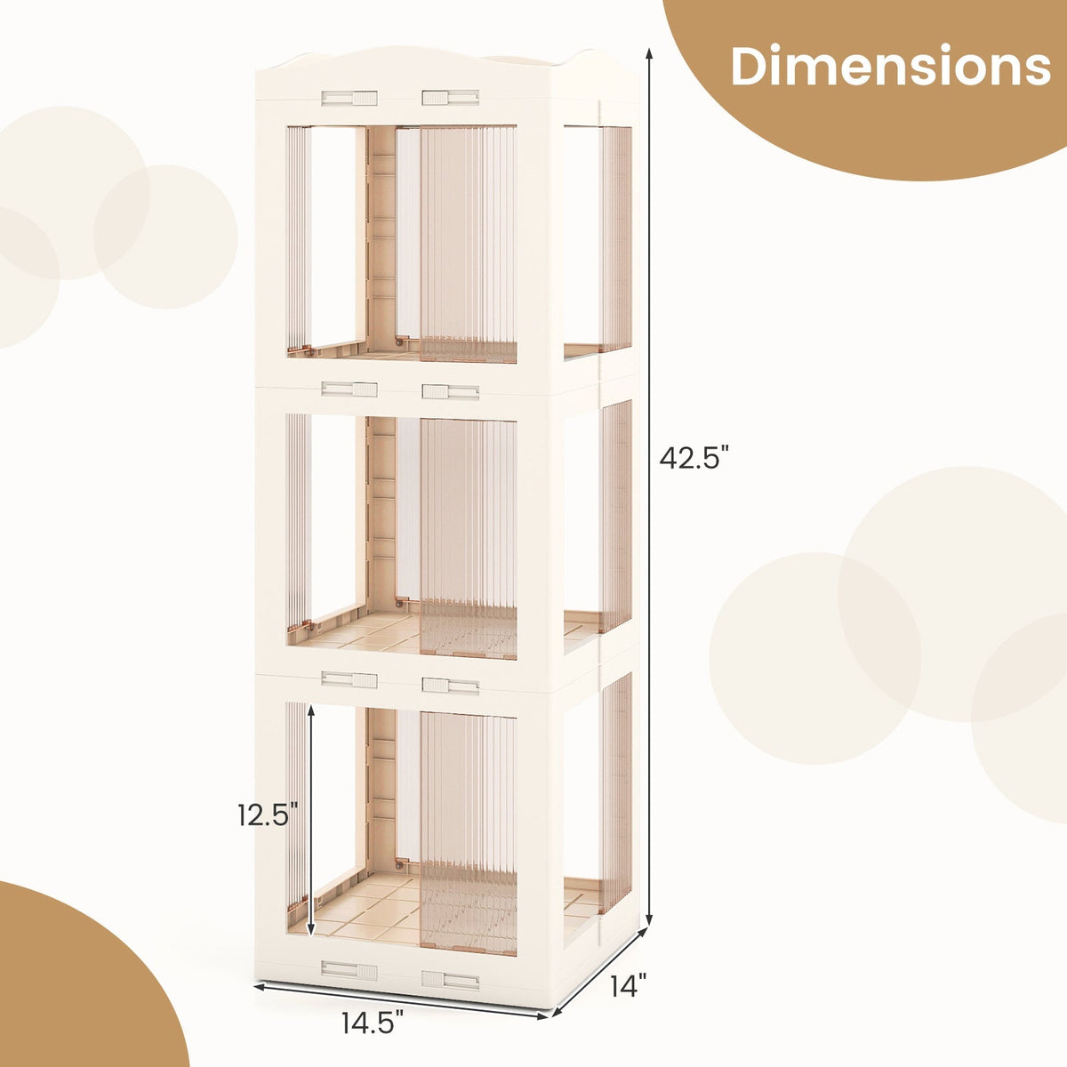 3-Tier Foldable Rotating Bookshelf with Swivel Base and Translucent Panels-White
