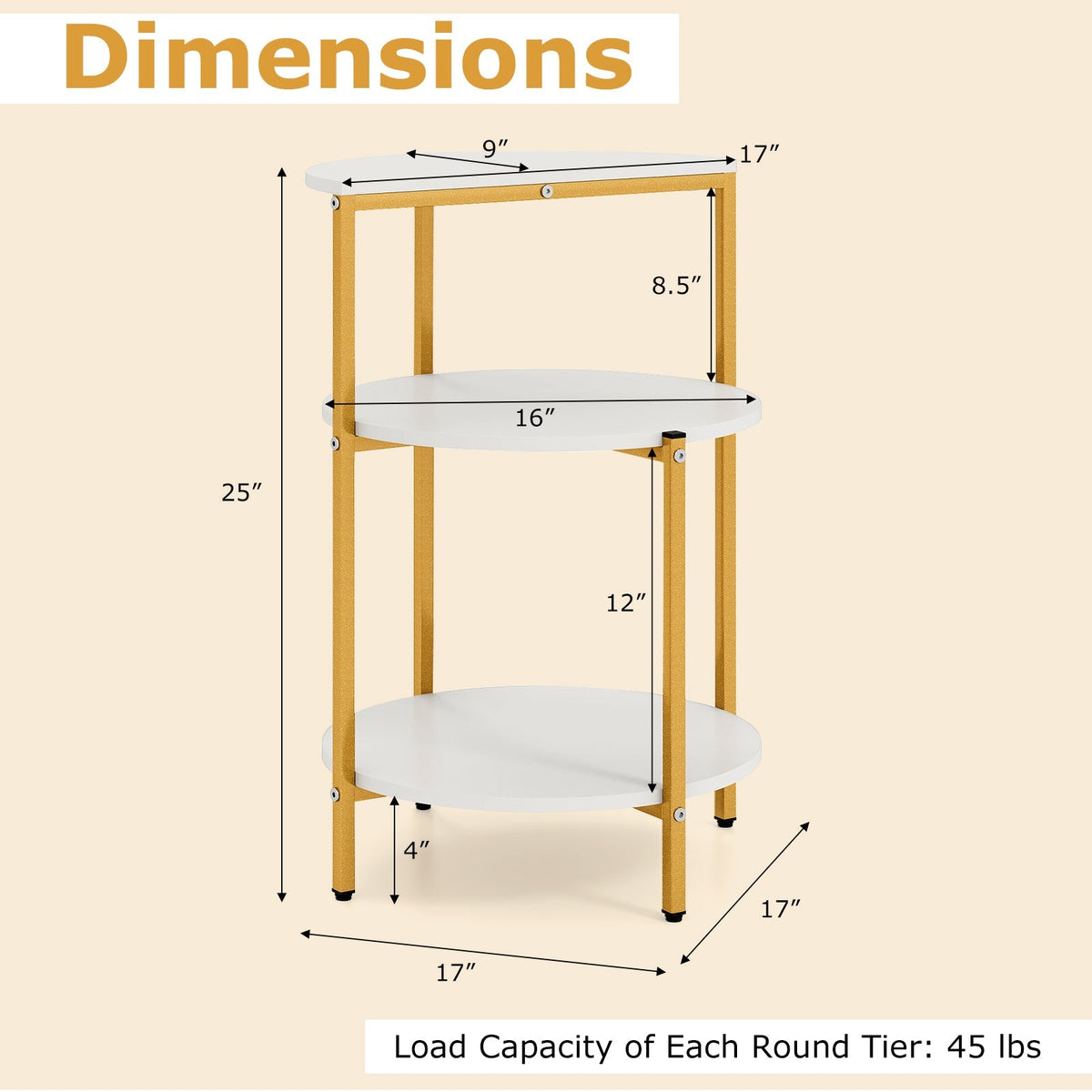 3-Tier Round End Table for Small Space and Bedroom Room