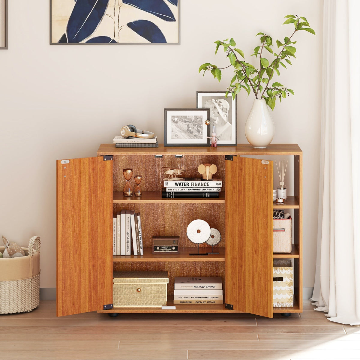 3-Tier Shoe Cabinet with Doors with Adjustable Open Shelves for Entryway