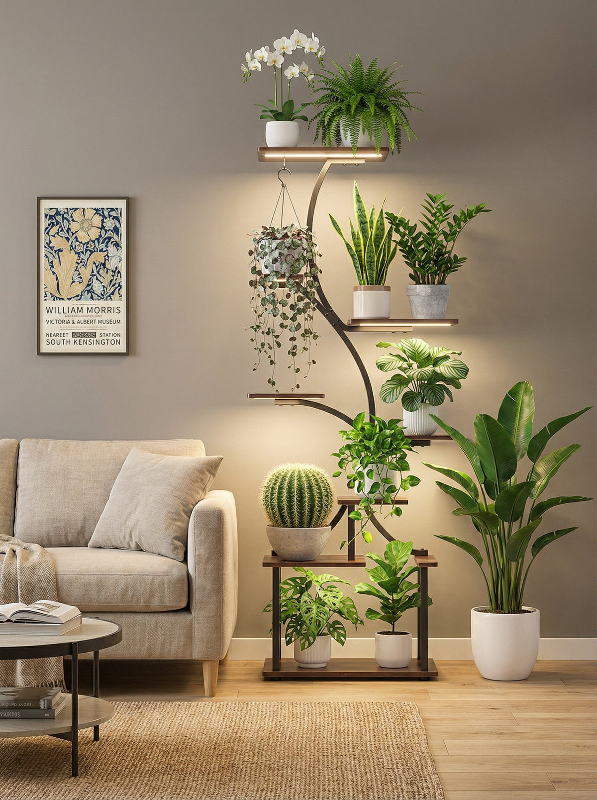 Estante metálico esquinero de 8 niveles para plantas | Estantería para plantas de interior con forma de árbol