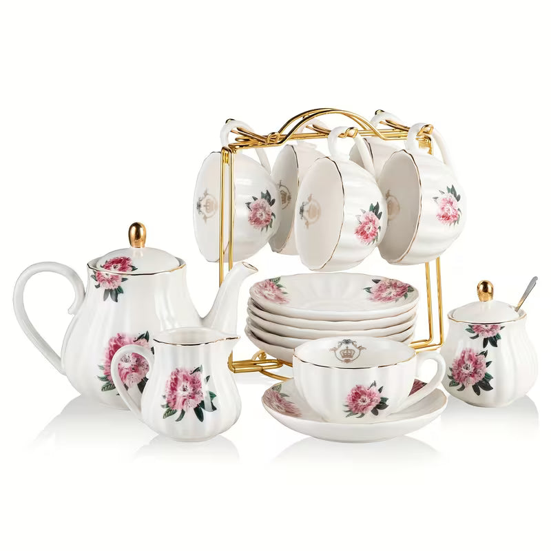 22-Piece Porcelain Tea Set with Teapot and Teaspoons