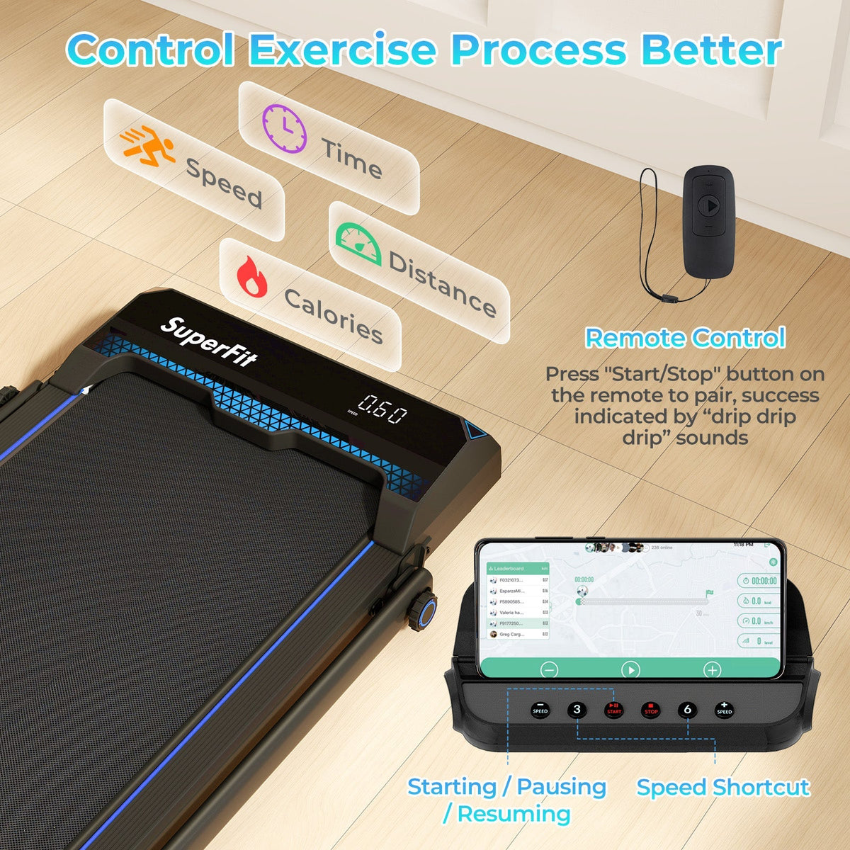 3 in 1 Folding Treadmill with Remote Control and LED Display