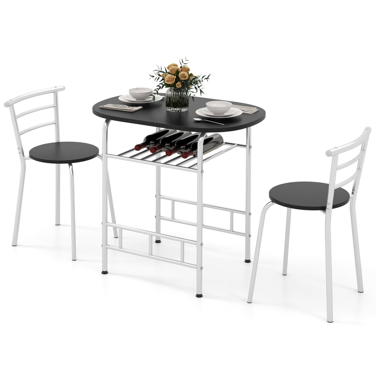 3 pcs Home Kitchen Bistro Pub Dining Table 2 Chairs Set