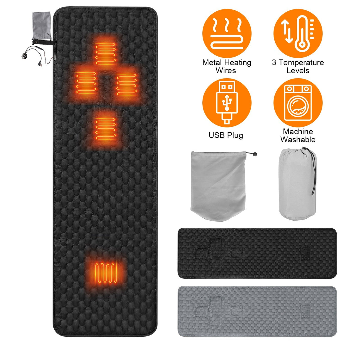 Heated Sleeping Bag Liner Powered By USB Plug Power Bank 3 Temperature Levels with Carrying Bag Machine Washable Electric Tent Heating Pad For Camping