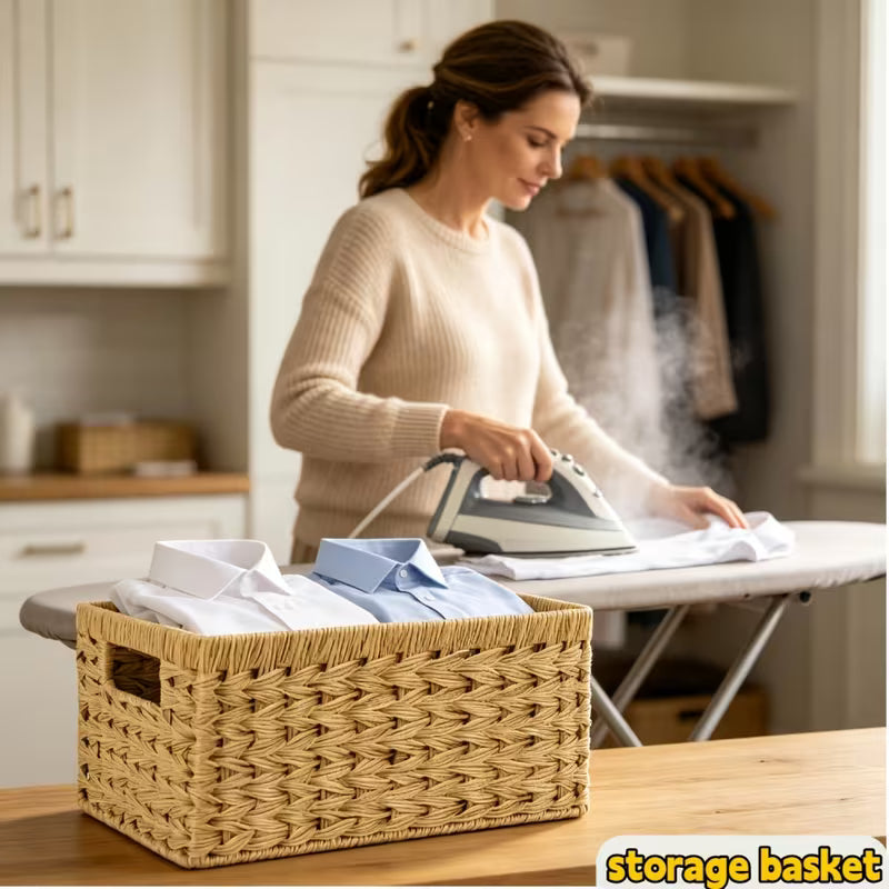 Woven Hyacinth Storage Baskets with Cut-out Handles
