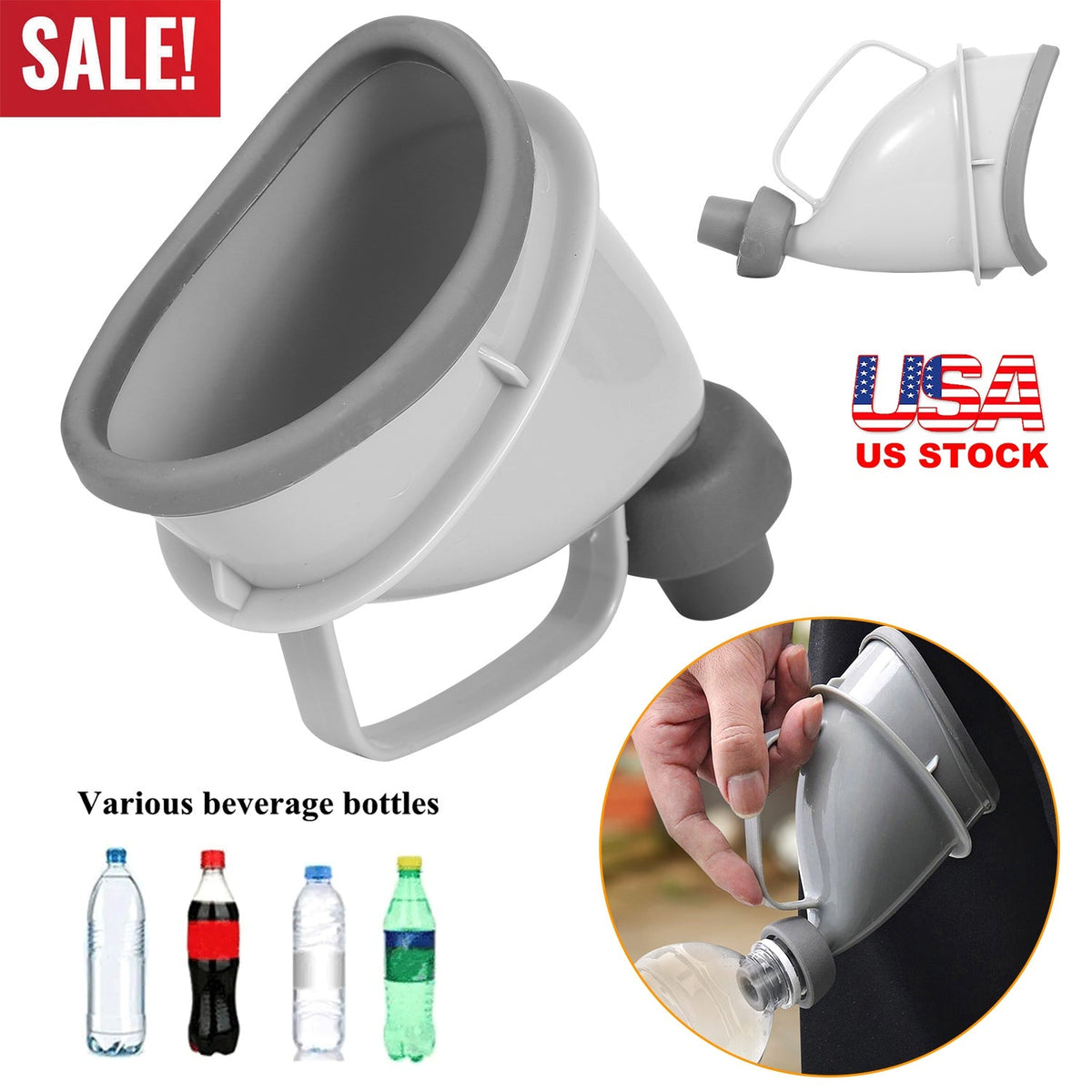 Embudo urinario unisex para adultos, dispositivo urinario de emergencia portátil para hombres y mujeres, para coche, camping, viajes y actividades al aire libre