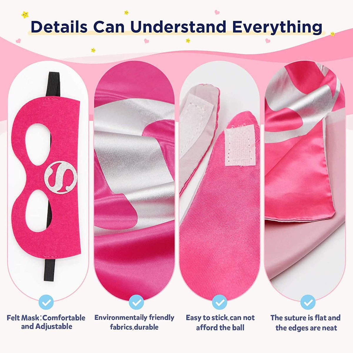 4-Piece: Kids Dress Up Superhero Capes Set and Slap Bracelets for Girls