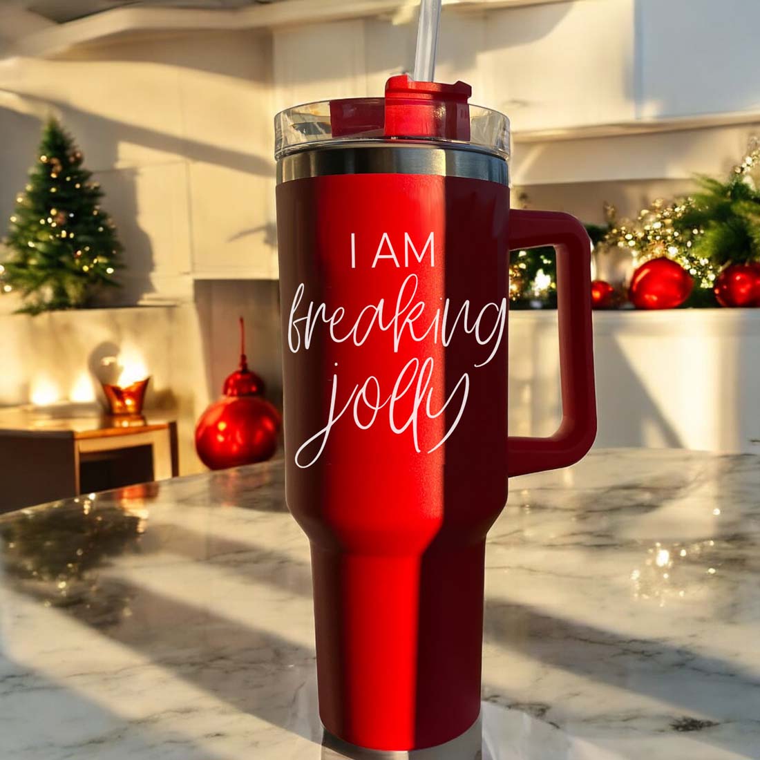40oz Insulated Tumbler With Handle Lid Straw - Red Green Holiday Parent Mug