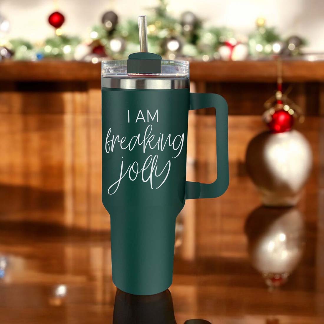 40oz Insulated Tumbler With Handle Lid Straw - Red Green Holiday Parent Mug
