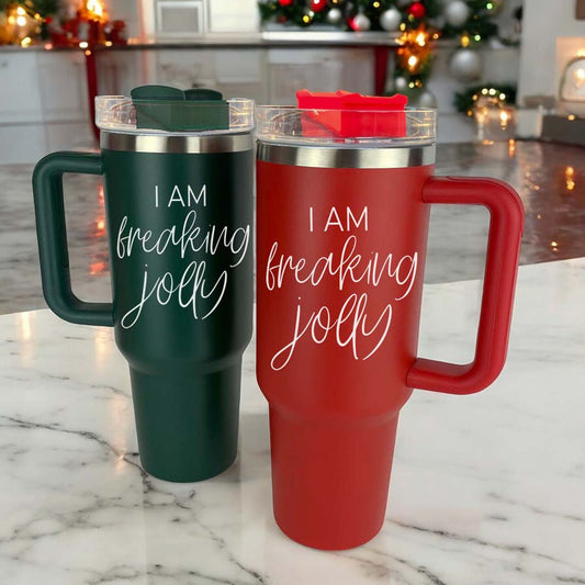 40oz Insulated Tumbler With Handle Lid Straw - Red Green Holiday Parent Mug