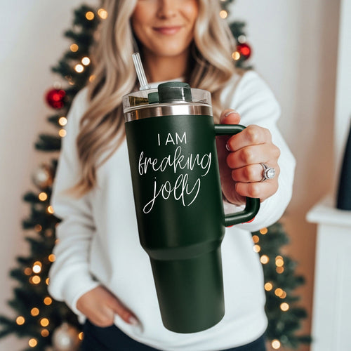 40oz Insulated Tumbler With Handle Lid Straw - Red Green Holiday Parent Mug
