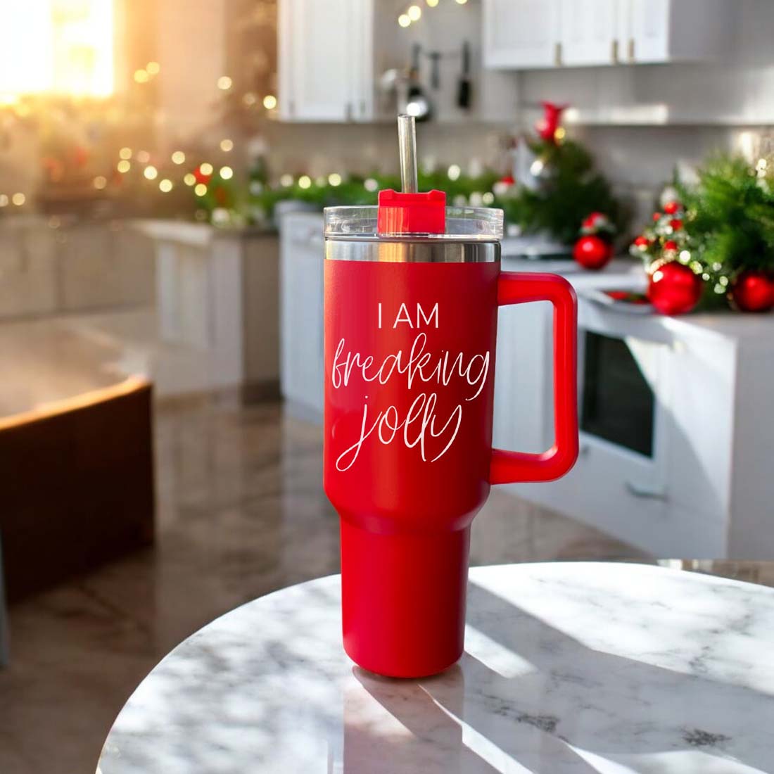 40oz Insulated Tumbler With Handle Lid Straw - Red Green Holiday Parent Mug