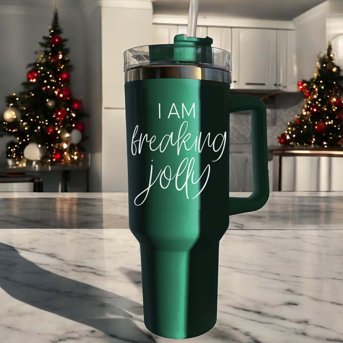 40oz Insulated Tumbler With Handle Lid Straw - Red Green Holiday Parent Mug