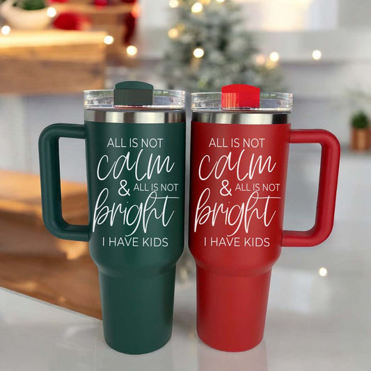 40oz Insulated Tumbler With Handle Lid And Straw Mama's Little Helper Red