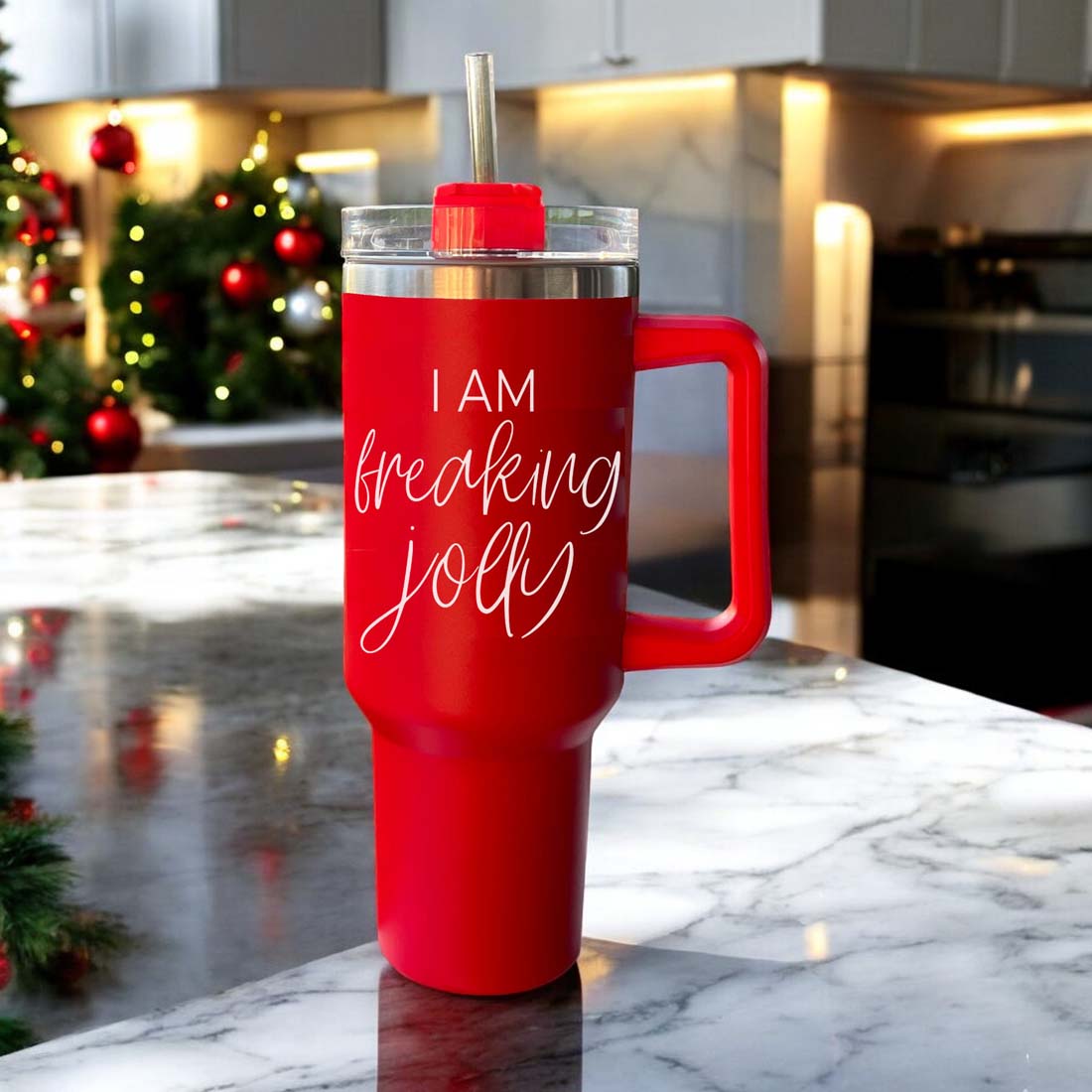 40oz Insulated Tumbler With Handle Lid Straw - Red Green Holiday Parent Mug