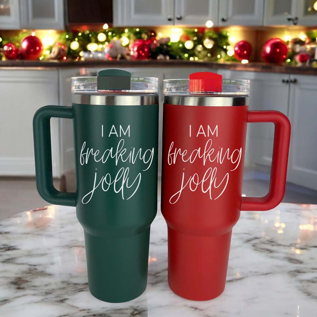 40oz Insulated Tumbler With Handle Lid Straw - Red Green Holiday Parent Mug