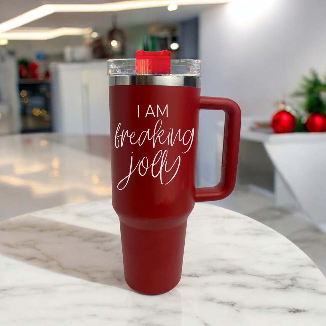 40oz Insulated Tumbler With Handle Lid Straw - Red Green Holiday Parent Mug
