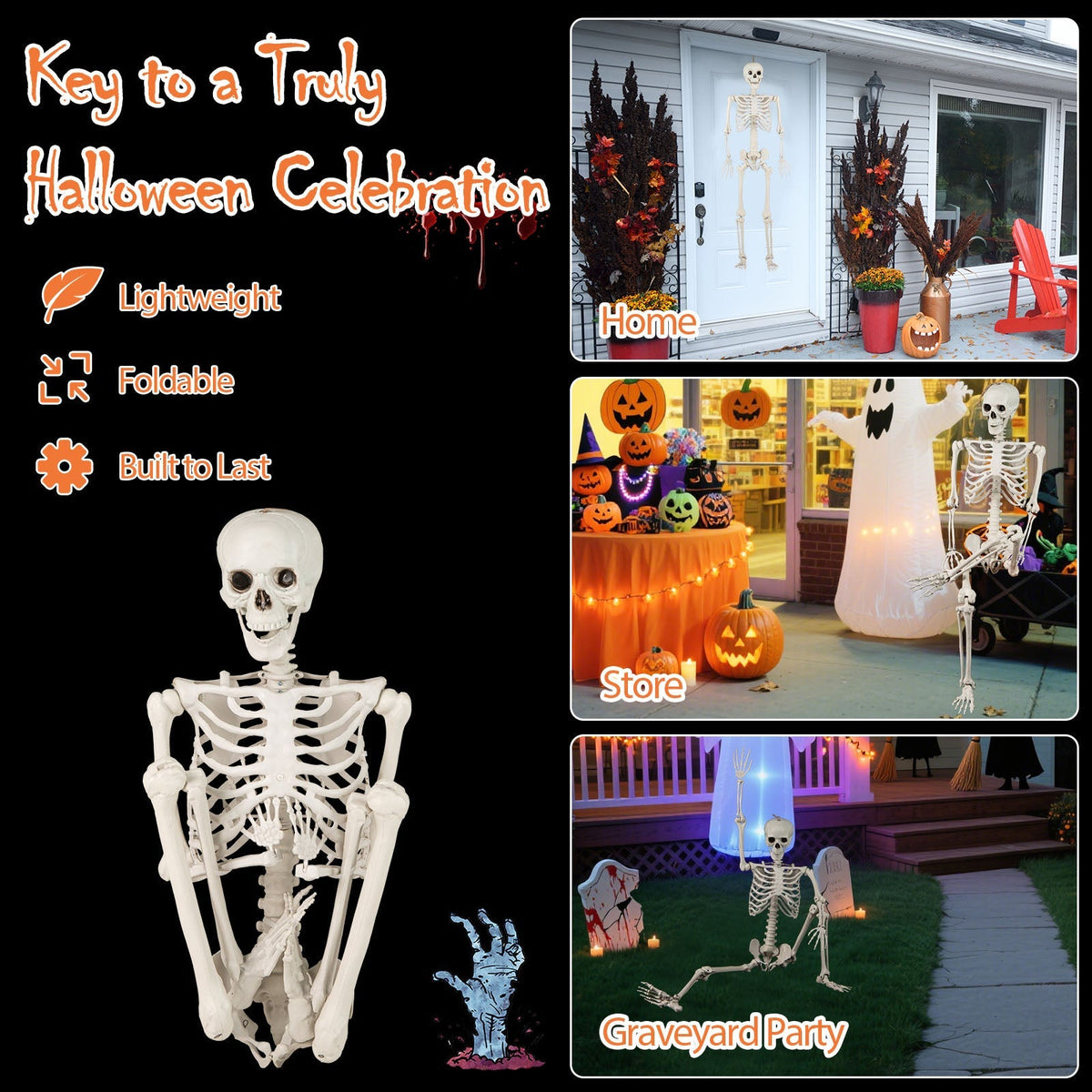 5.4 FT Halloween Skeleton Decoration Life Size Large Skeleton