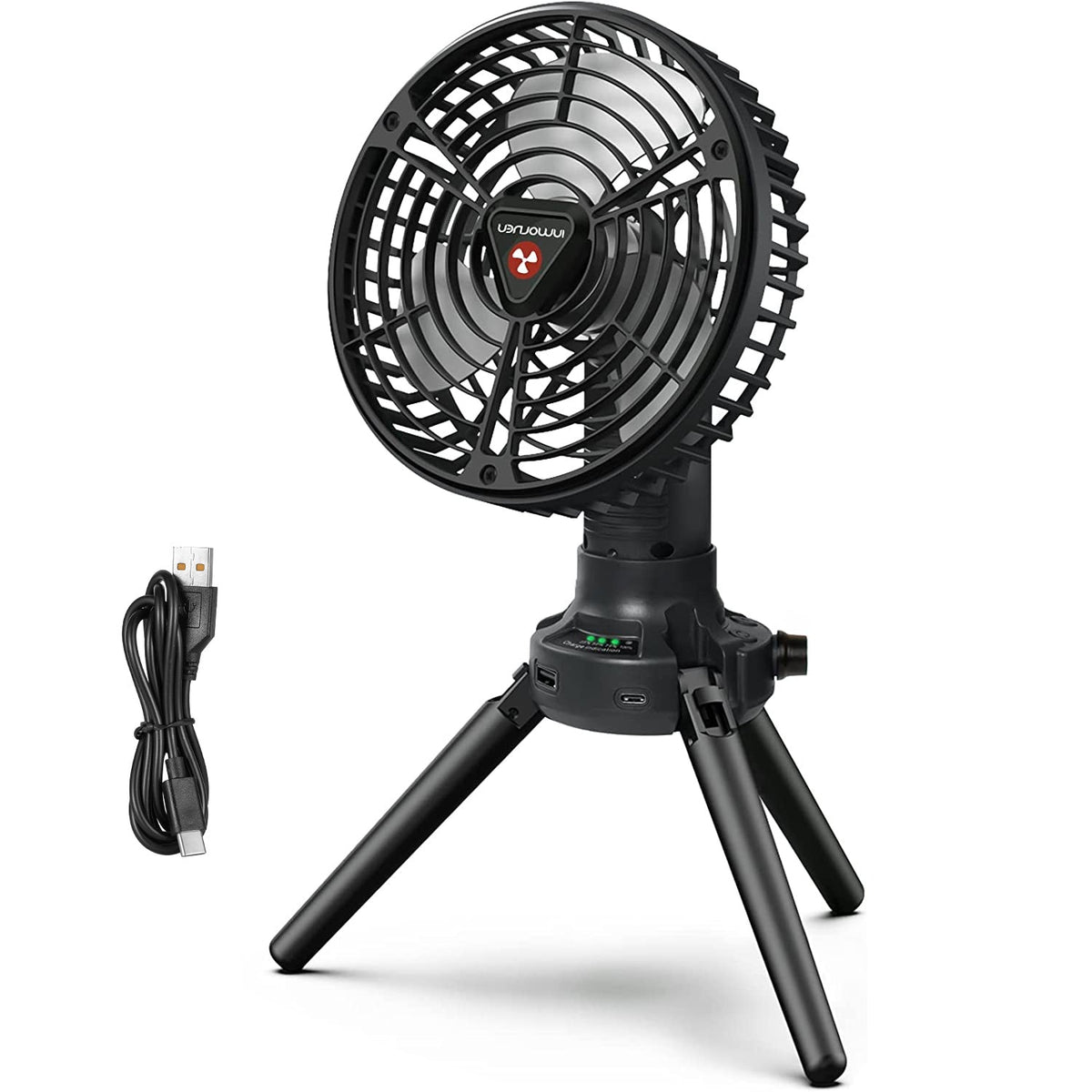 Foldable Camping Fan with Emergency Power Bank 270¡ Oscillating Rechargeable Tripod Fan for Hiking Fishing Personal Desk Fan with 4 Speeds 3 Brightnes