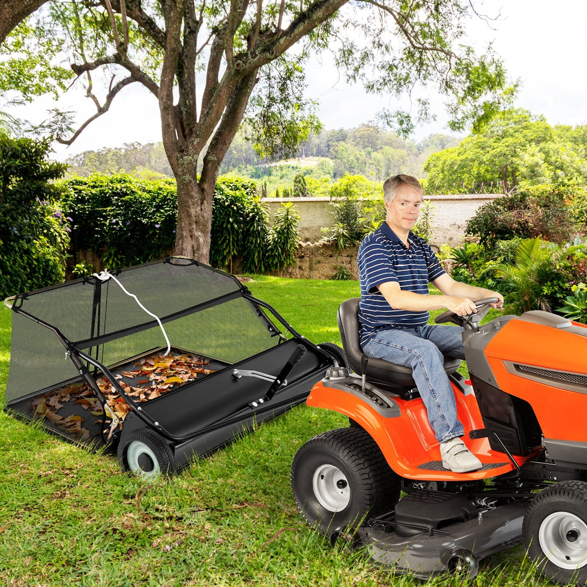 42 Inch Tow-Behind Lawn Sweeper with 26/27 Cu.FT Hopper Bag