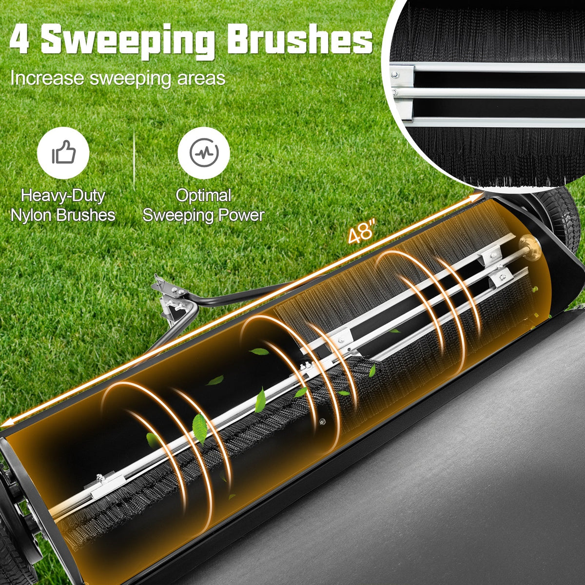 42 Inch Tow-Behind Lawn Sweeper with 26/27 Cu.FT Hopper Bag