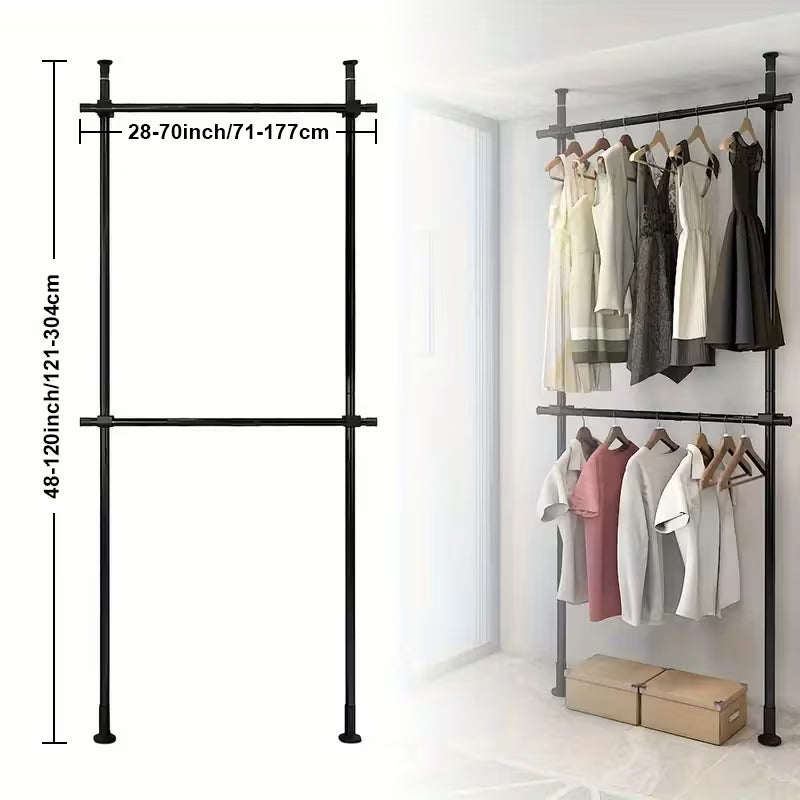 Adjustable Dual-Pole Metal Clothes Garment Rack
