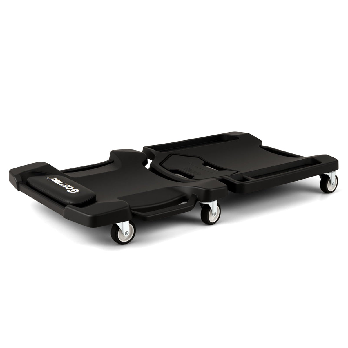 43 Inches Foldable Mechanic Creeper with Padded Headrest and Tool Trays-Black