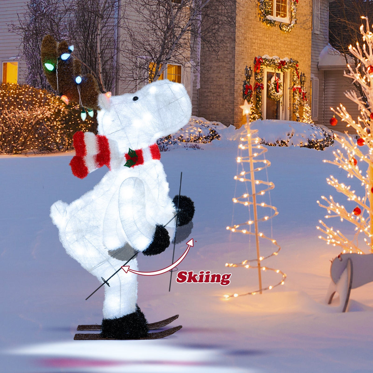 44" Animated Christmas Reindeer Pre-lit Skiing Deer Decoration